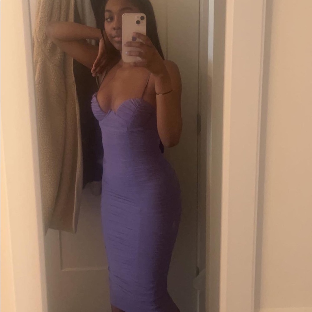 Fashion Nova Ruched Lavender Midi Dress